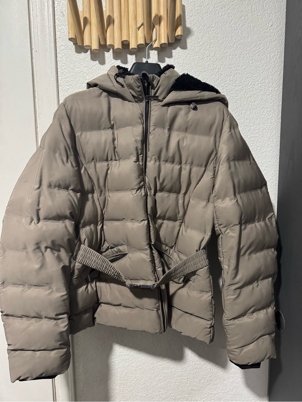 Zara Taupe Quilted Hooded Puffer Jacket - Women